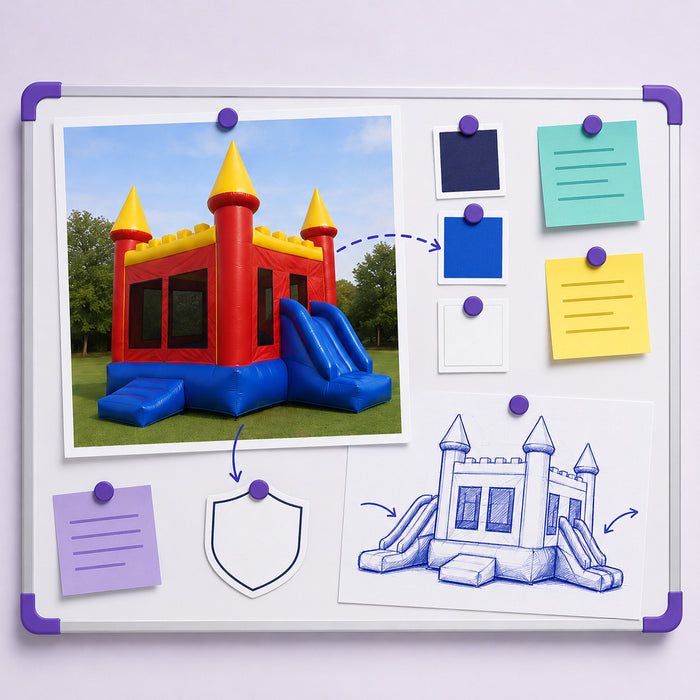 Custom inflatable idea board with color and design notes