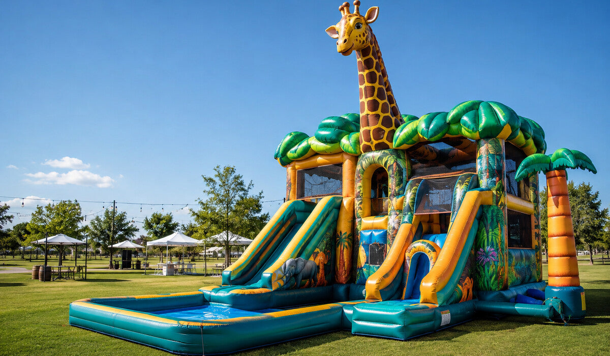Commercial safari inflatable combo for rental businesses