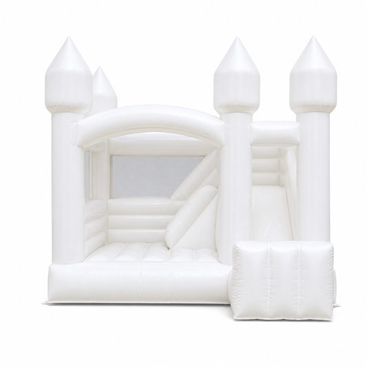 13 × 12 × 11 FT white bounce house combo with slide on a white background
