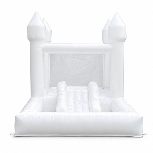 13 × 8 × 8 FT white bounce house combo with ball pit and slide on a white background