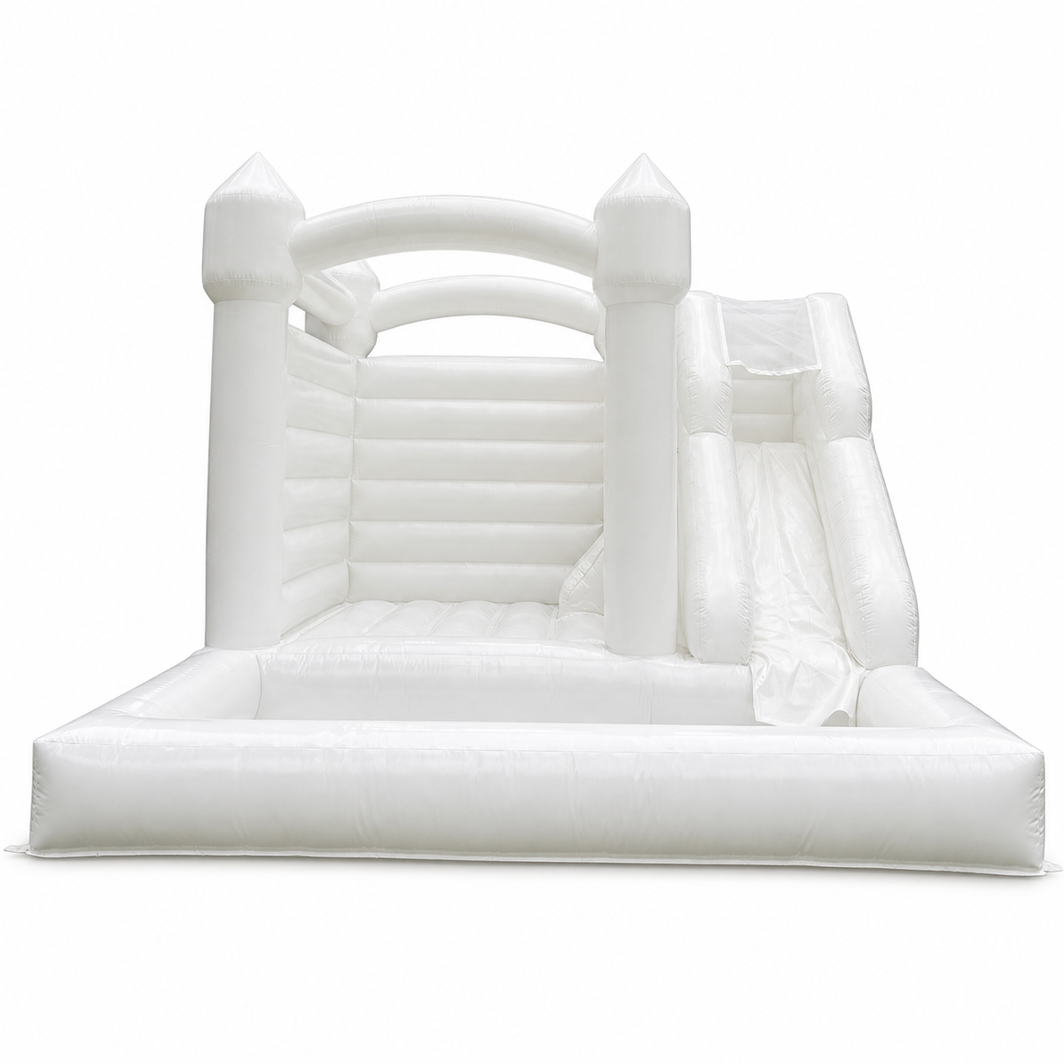 16 × 15 × 12 FT white wedding bounce house combo with slide on a white background