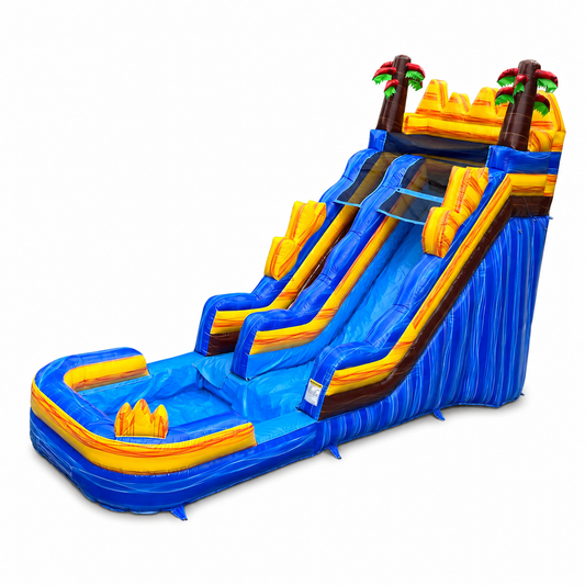 26 × 12 × 18 FT tropical commercial inflatable water slide on white background