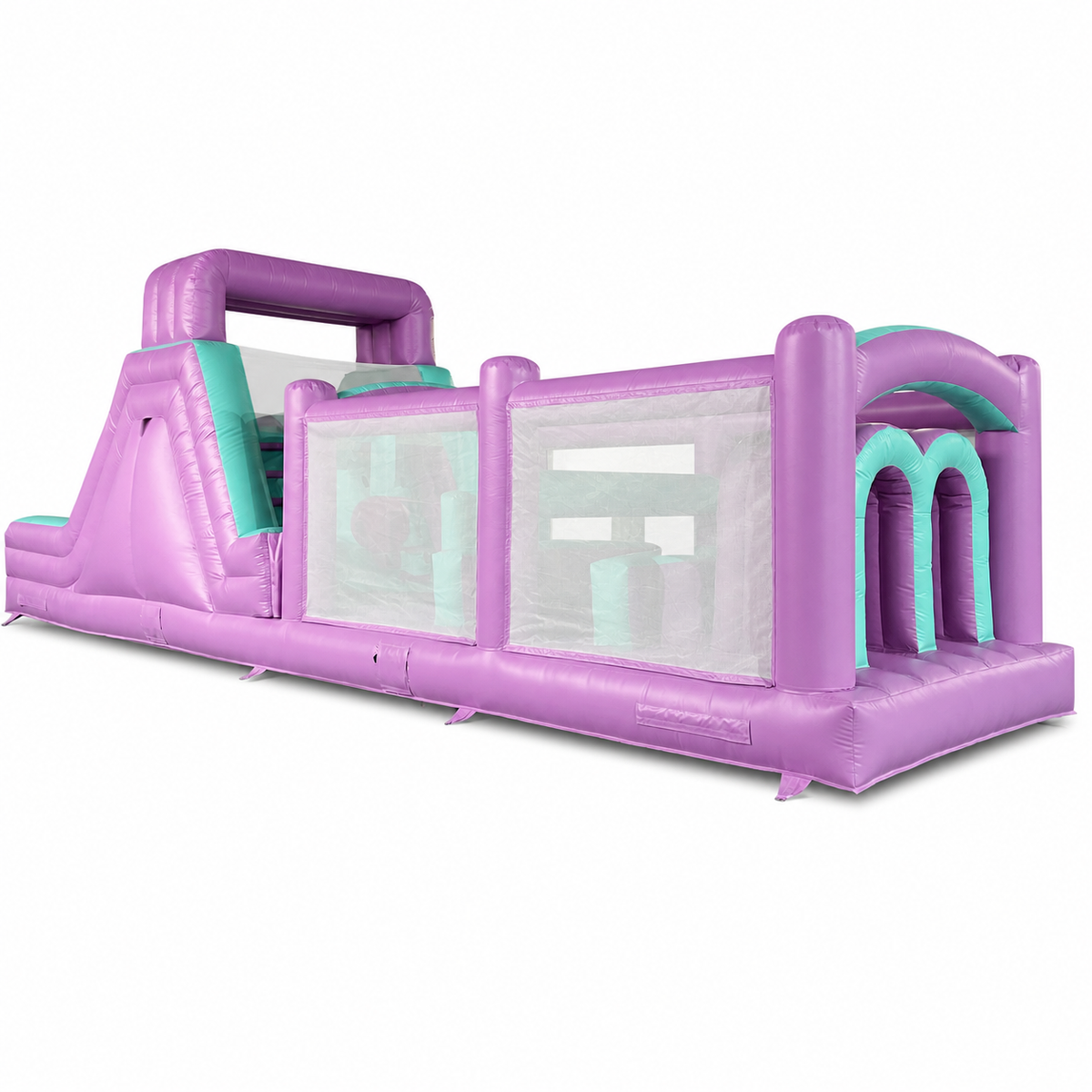 40 × 10 × 13 FT commercial inflatable obstacle course on white background