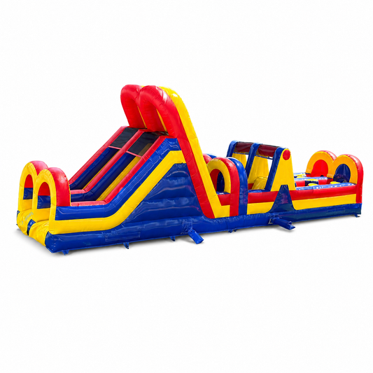 40 × 10 × 15 FT commercial race-and-climb inflatable obstacle course on white background