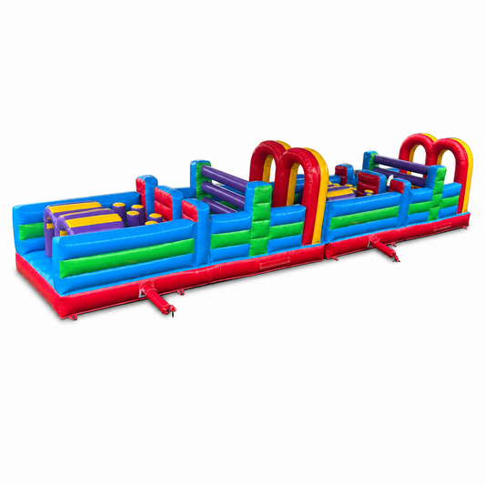 50 × 10 × 9.5 FT commercial inflatable obstacle course on white background