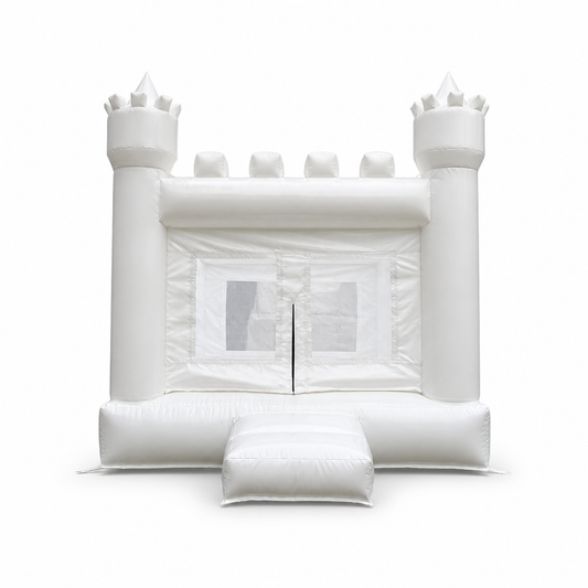 8 × 8 FT mini white bounce house on a white background