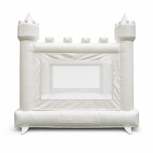 9.8 × 9.8 FT white bounce house on a white background