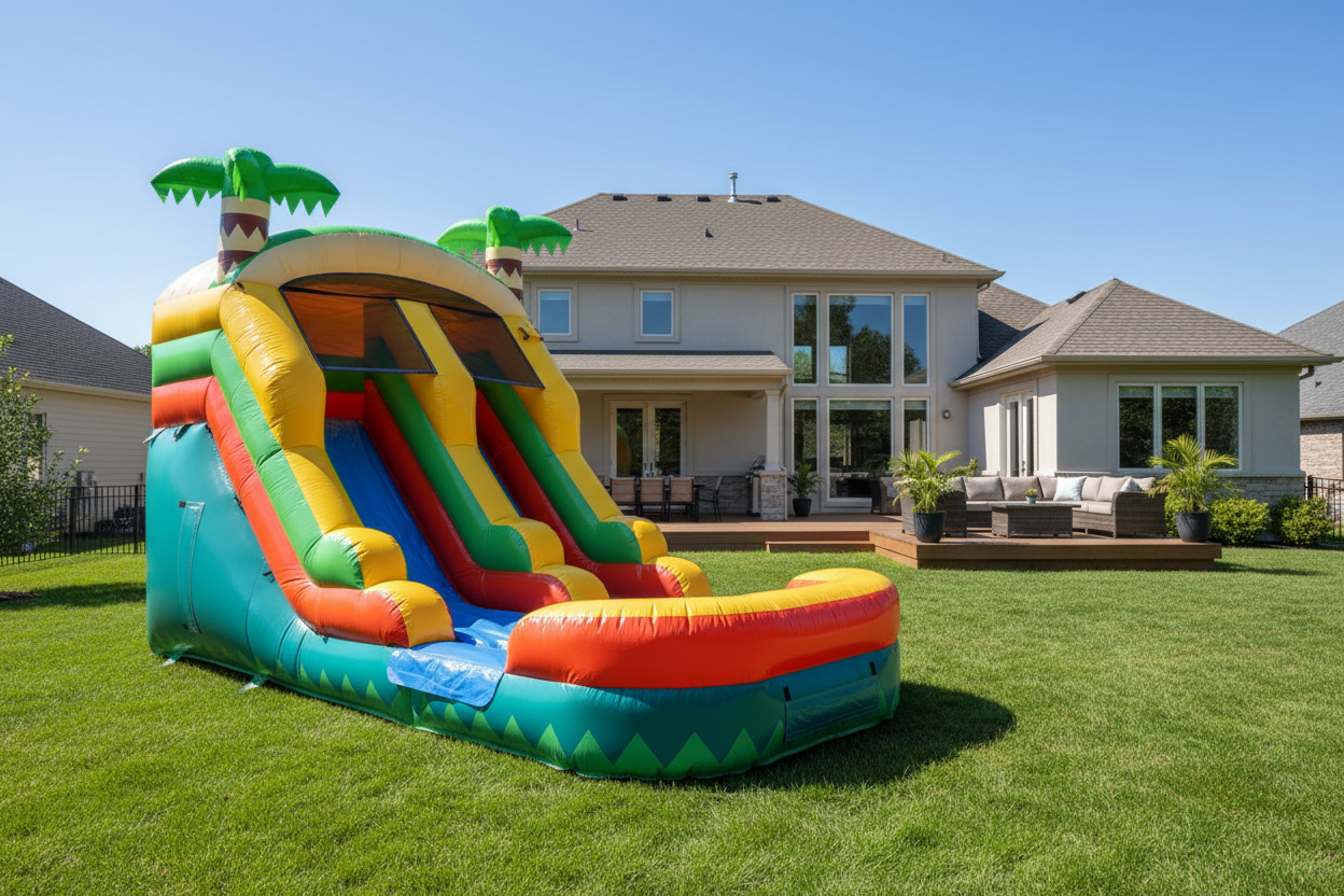 20FT x 10FT Palm Island Tropical Water Slide (2-in-1 Dry/Wet) with Blower