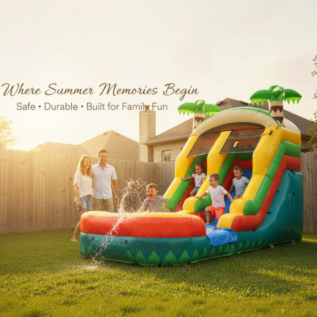 20FT x 10FT Palm Island Tropical Water Slide (2-in-1 Dry/Wet) with Blower