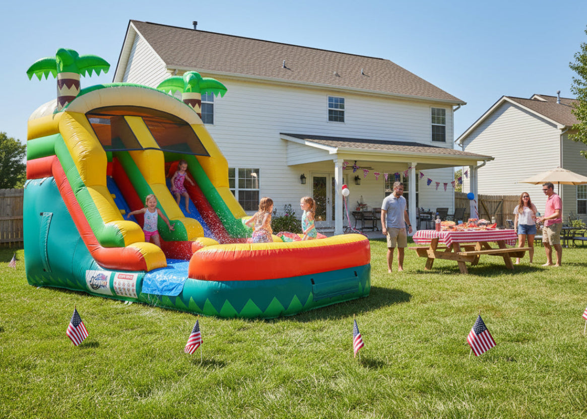 20FT x 10FT Palm Island Tropical Water Slide (2-in-1 Dry/Wet) with Blower