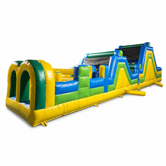 50×10FT Castle Obstacle Course with Slide on white background