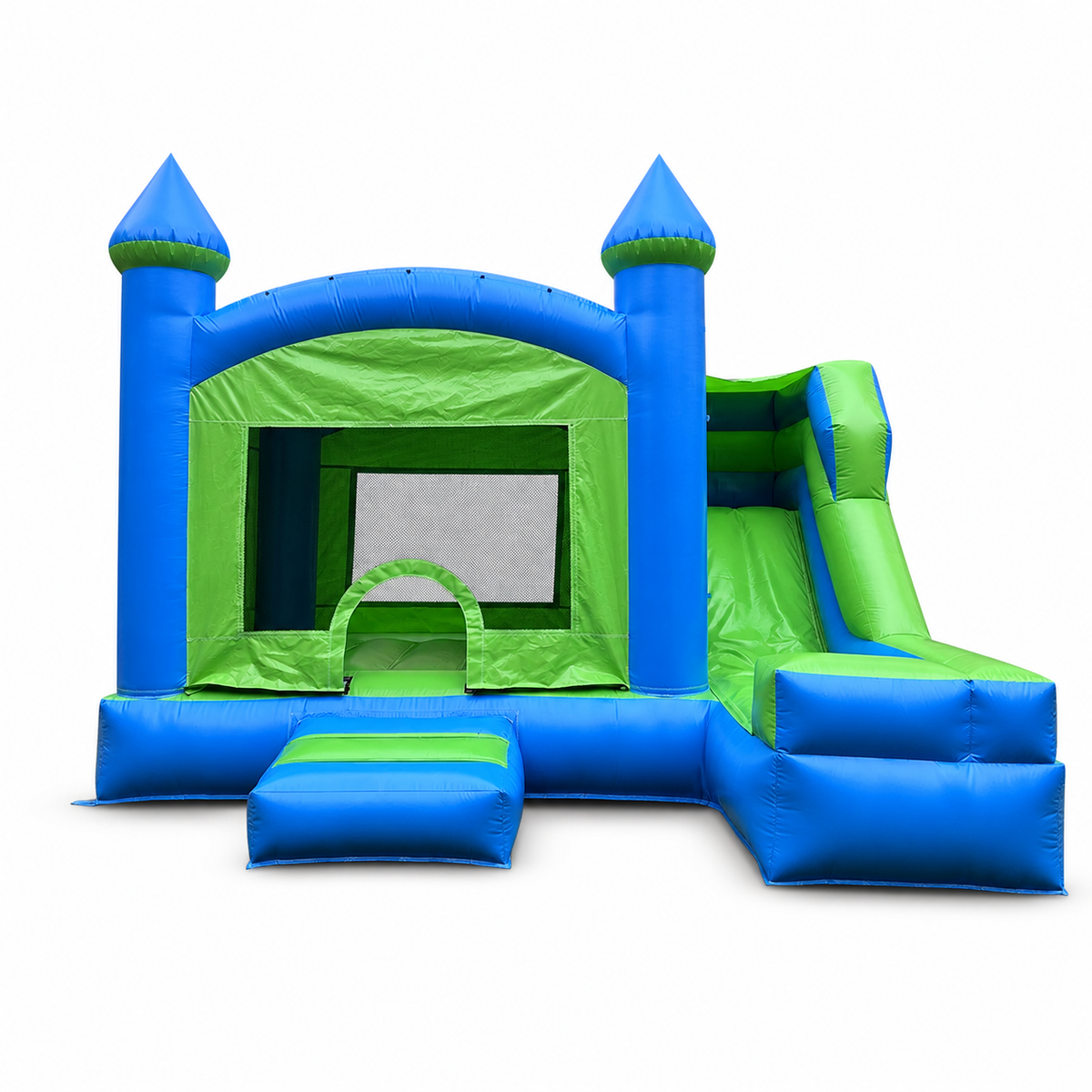 13×12.5×10.5FT Green Castle Bounce House on white background