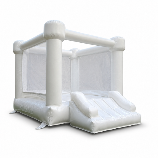 8.2×8.2FT White Bounce House with Slide on white background