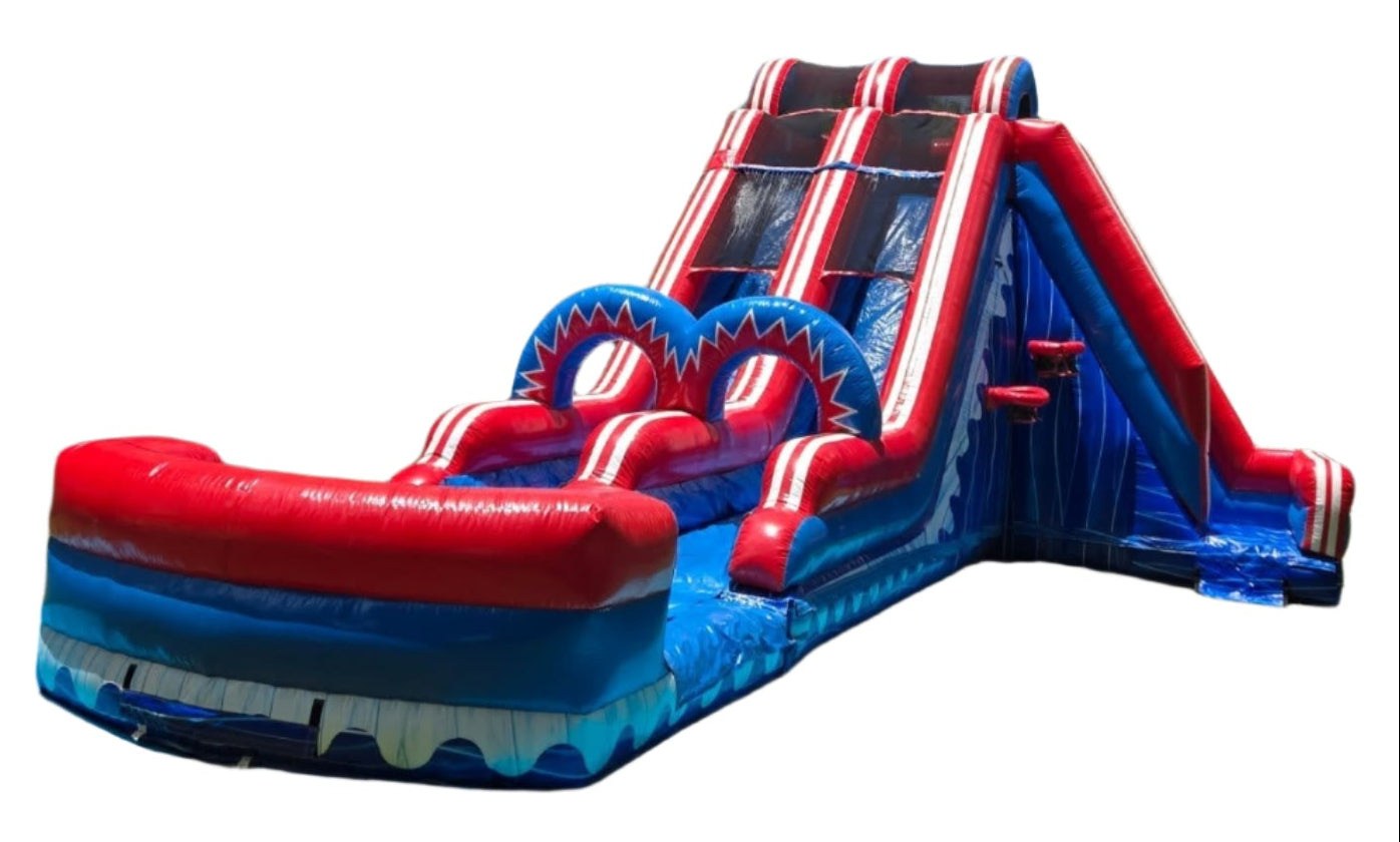 41FT x 30FT x 24FT Double Lane Inflatable Water Slide With Side Steps & Basketball Hoops