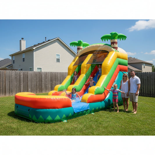 20FT x 10FT Palm Island Tropical Water Slide (2-in-1 Dry/Wet) with Blower