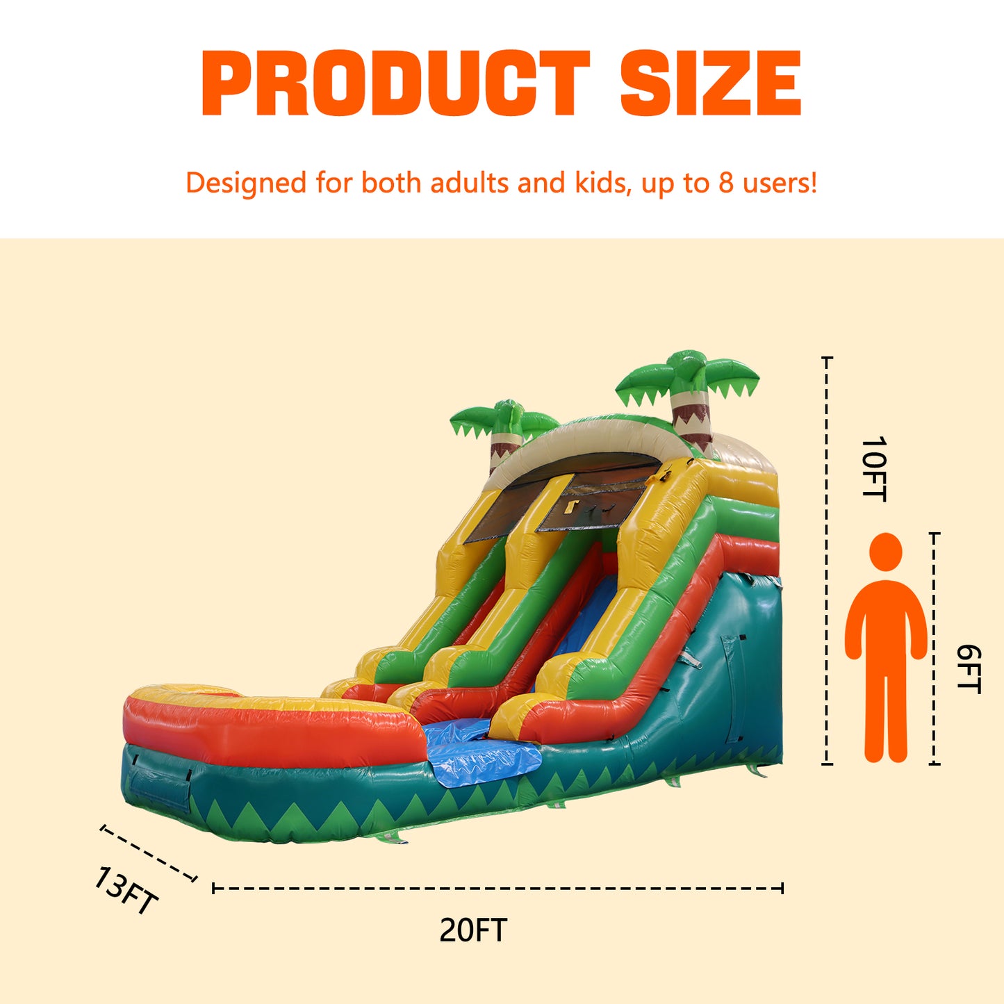 20FT x 10FT Palm Island Tropical Water Slide (2-in-1 Dry/Wet) with Blower