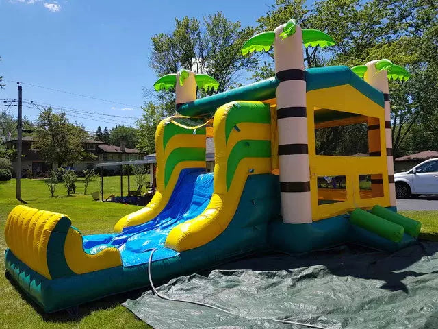 19FT x 18FT x 13FT Palm Tree Inflatable Bounce House With Water Slide