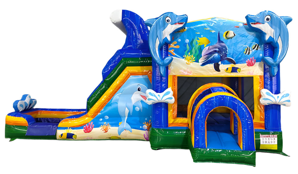 25FT x 13FT x 14FT Dolphin Bounce House With Slide - Wet or Dry
