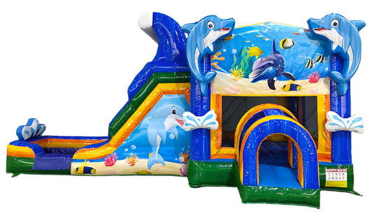 25FT x 13FT x 14FT Dolphin Bounce House With Slide - Wet or Dry