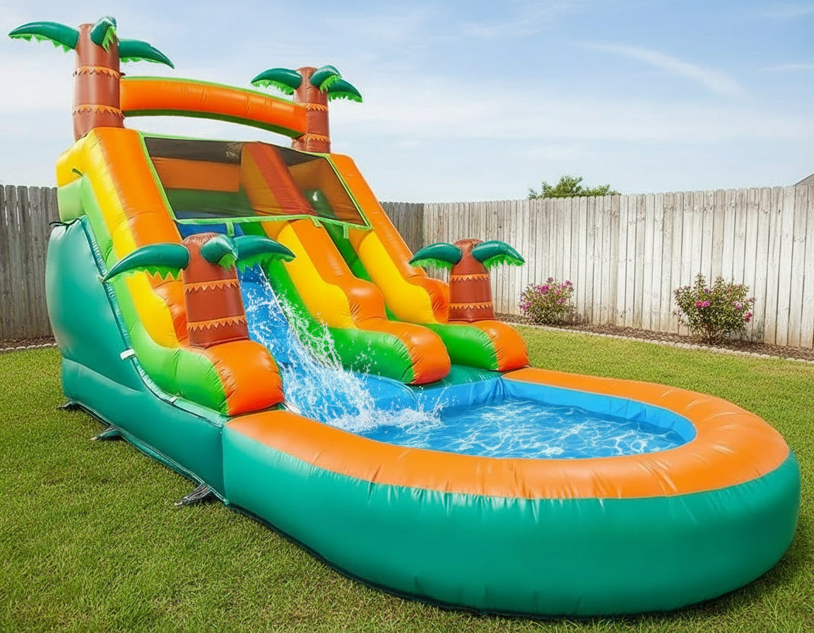 Tropical Inflatable Water Slide With Pool -