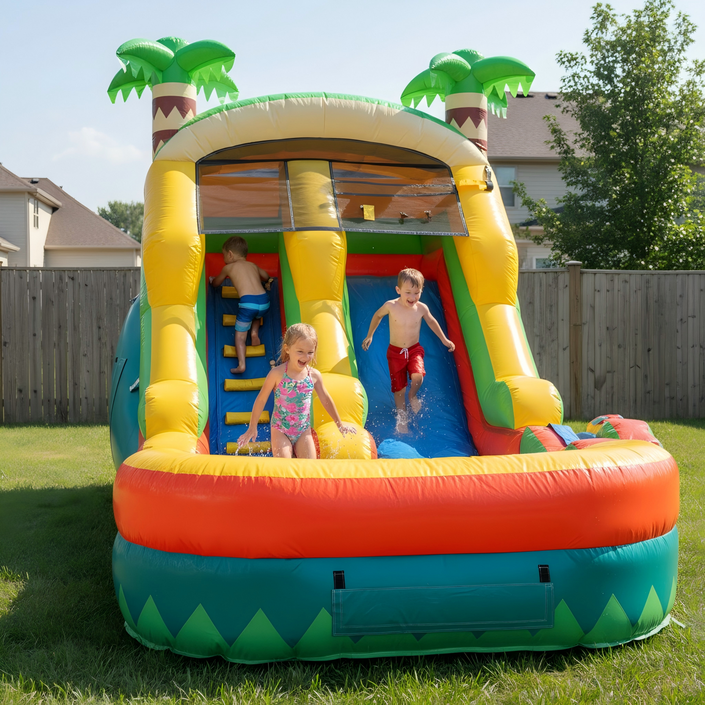 20FT x 10FT Palm Island Tropical Water Slide (2-in-1 Dry/Wet) with Blower