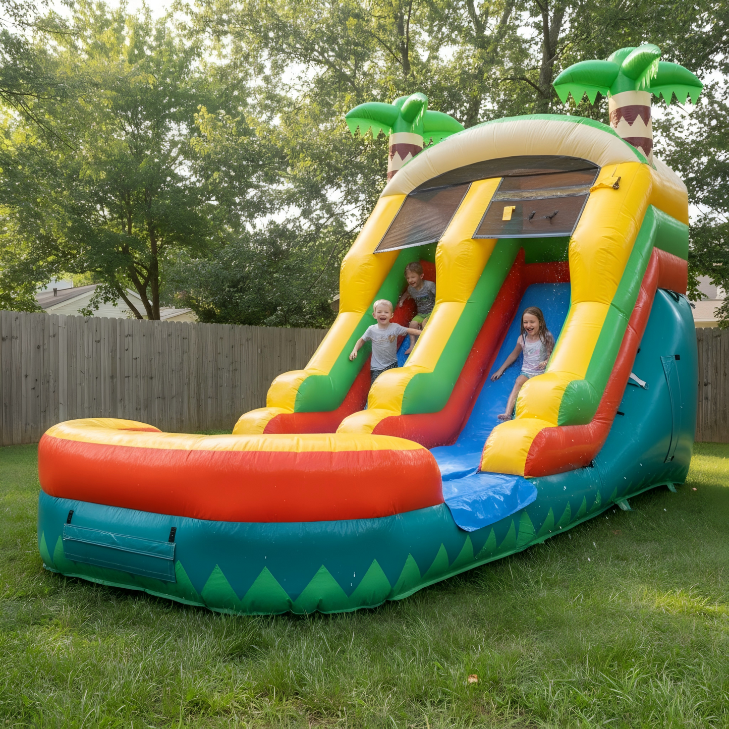 20FT x 10FT Palm Island Tropical Water Slide (2-in-1 Dry/Wet) with Blower