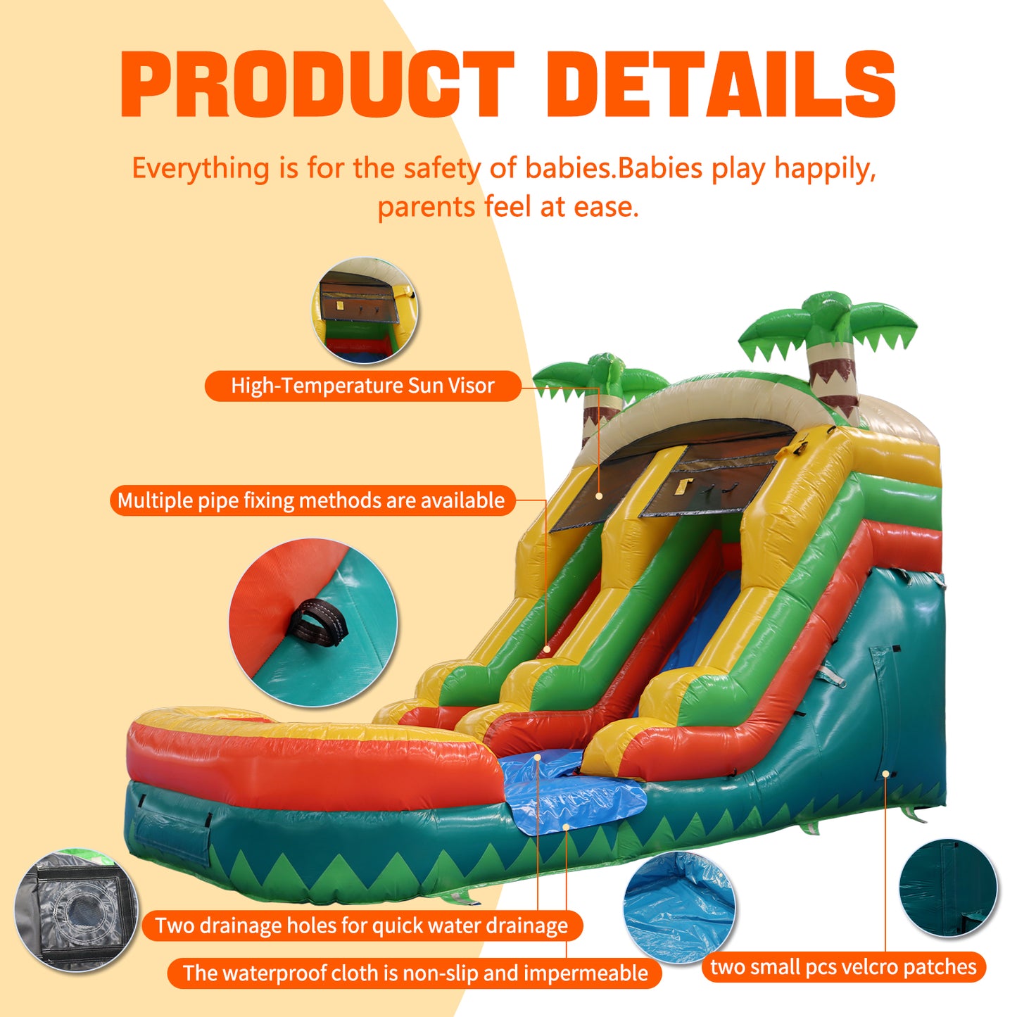 20FT x 10FT Palm Island Tropical Water Slide (2-in-1 Dry/Wet) with Blower