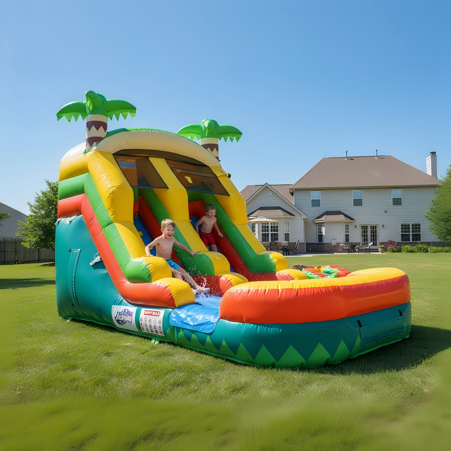 20FT x 10FT Palm Island Tropical Water Slide (2-in-1 Dry/Wet) with Blower