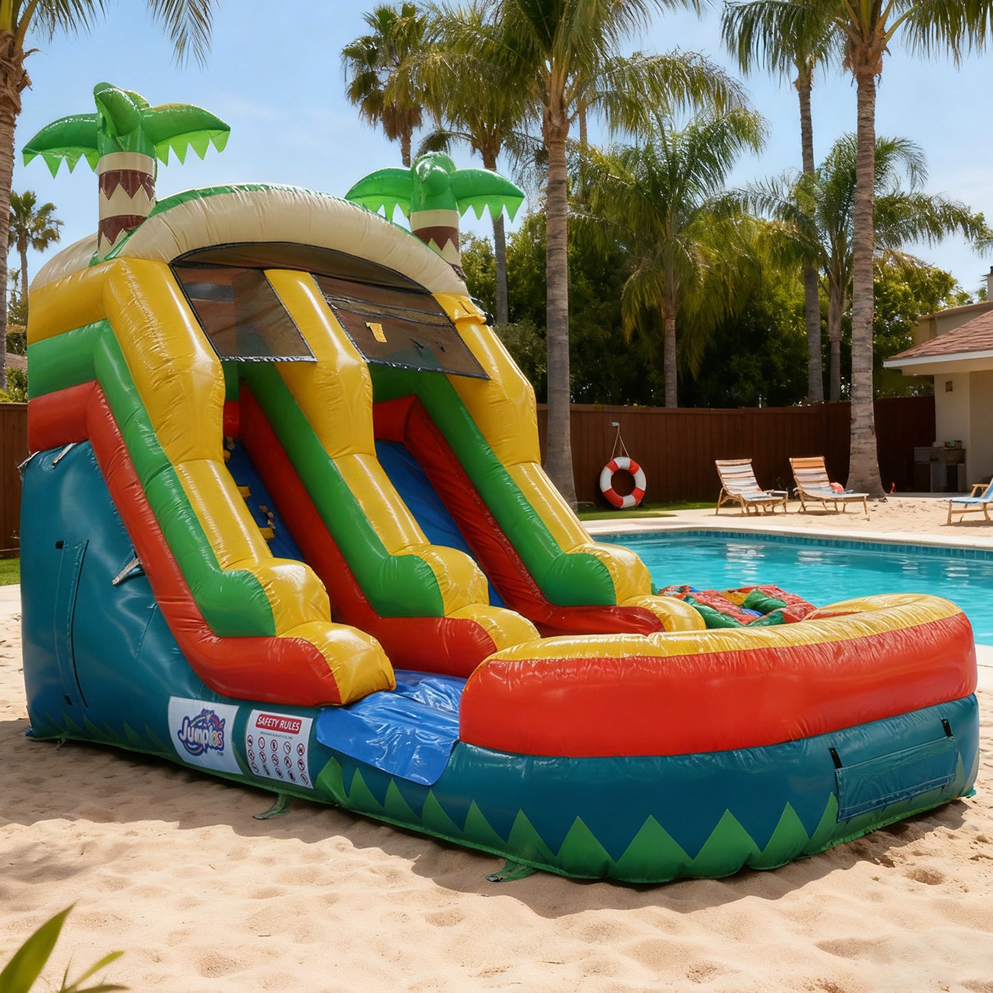 20FT x 10FT Palm Island Tropical Water Slide (2-in-1 Dry/Wet) with Blower