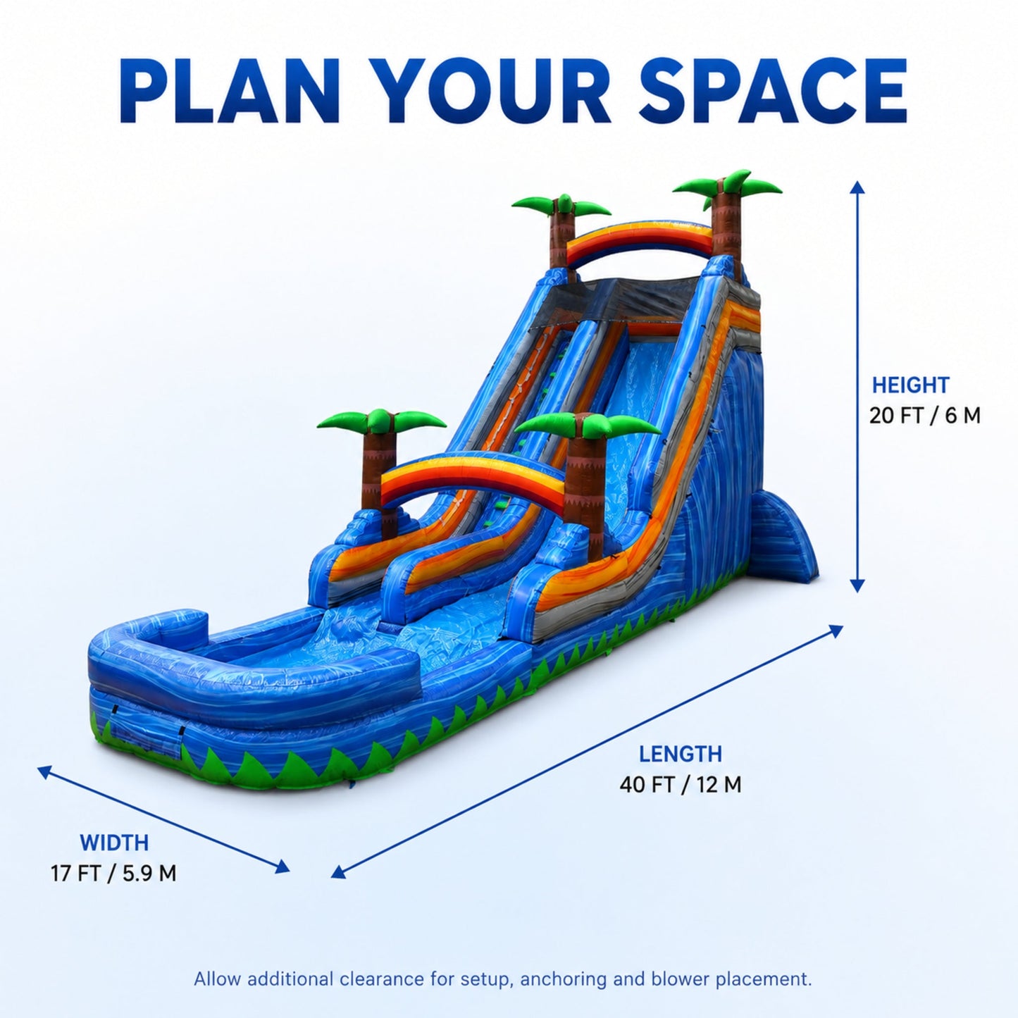 TL3079 dimensions 40ft water slide