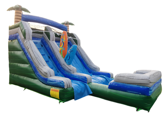 23FT x 13FT x 15FT Palm Tree Surf Boards Inflatable Water Slide - Wet or Dry