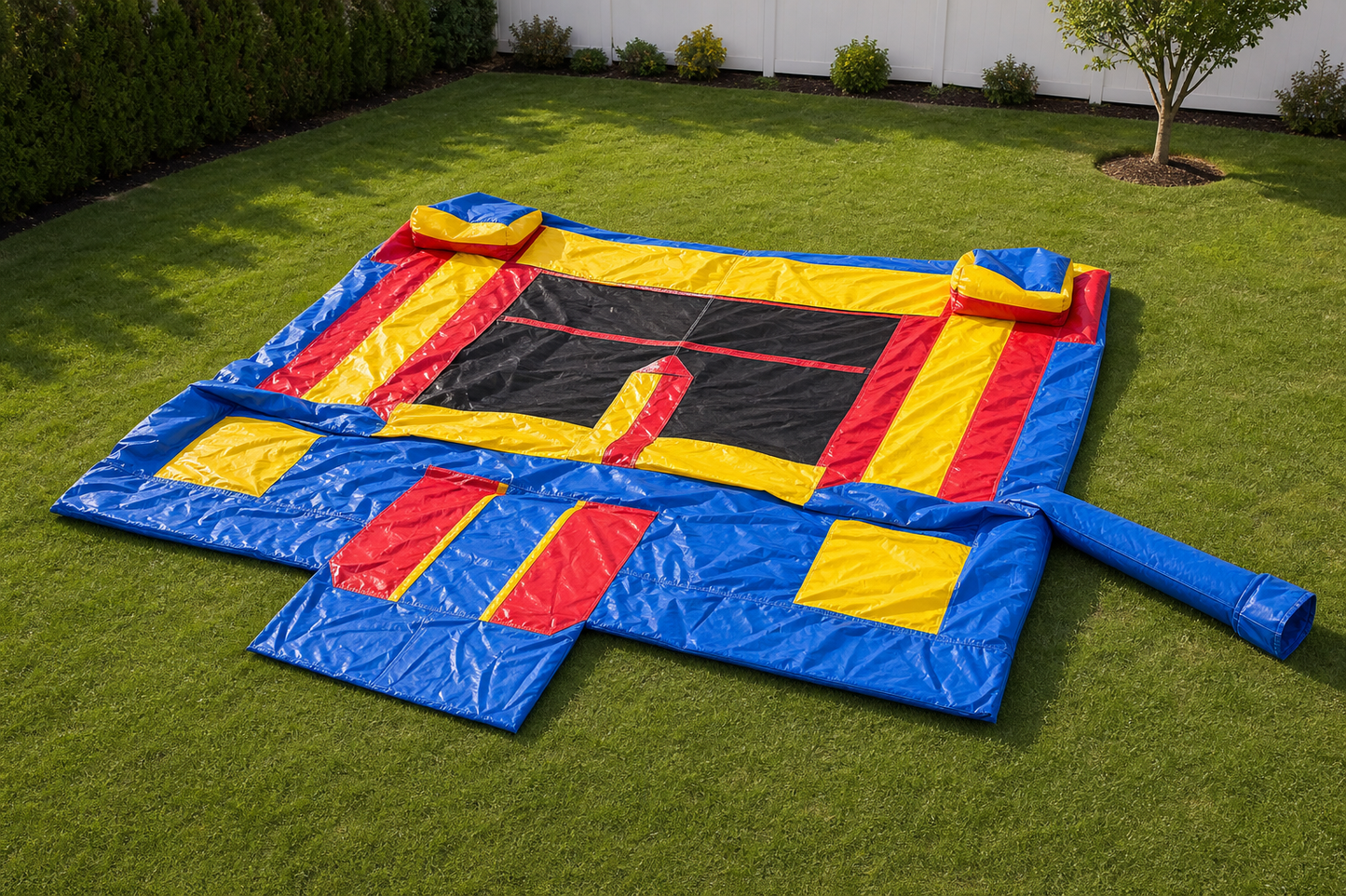 Inflatable unit unrolled on a clear lawn