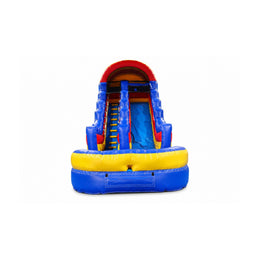 blue and red inflatable slide, front defining view on white background