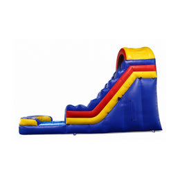 blue and red inflatable slide, side or rear defining view on white background
