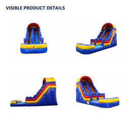 blue and red inflatable slide, visible exterior product details