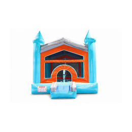 castle inflatable bounce house, front defining view on white background