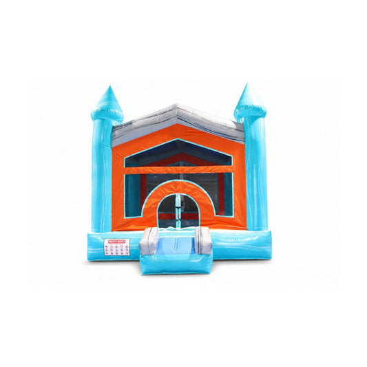 castle inflatable bounce house, front defining view on white background