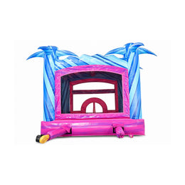 palm-themed inflatable bounce house, side or rear defining view on white background