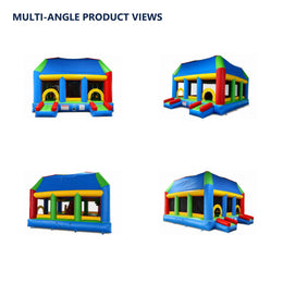 primary-color inflatable bounce house, multiple exact-product views on white background