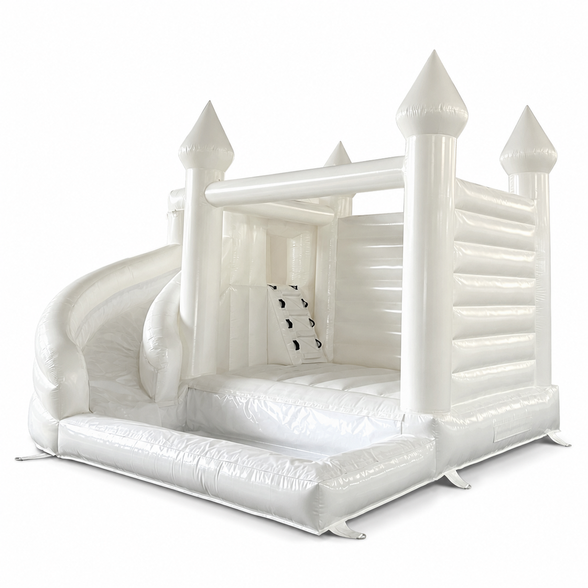 White bounce house combo with slide on a white background