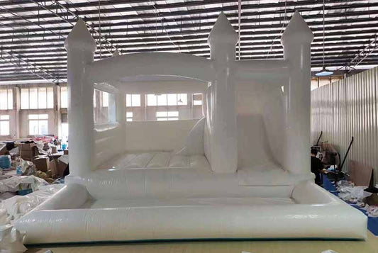 15FT x 10FT White Wedding Bounce House With Slide & Ball Pit